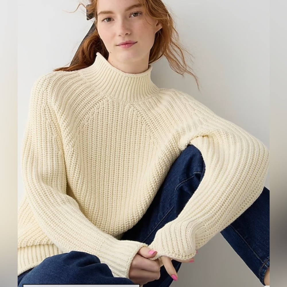 J. Crew Cream Ribbed Turtleneck Sweater